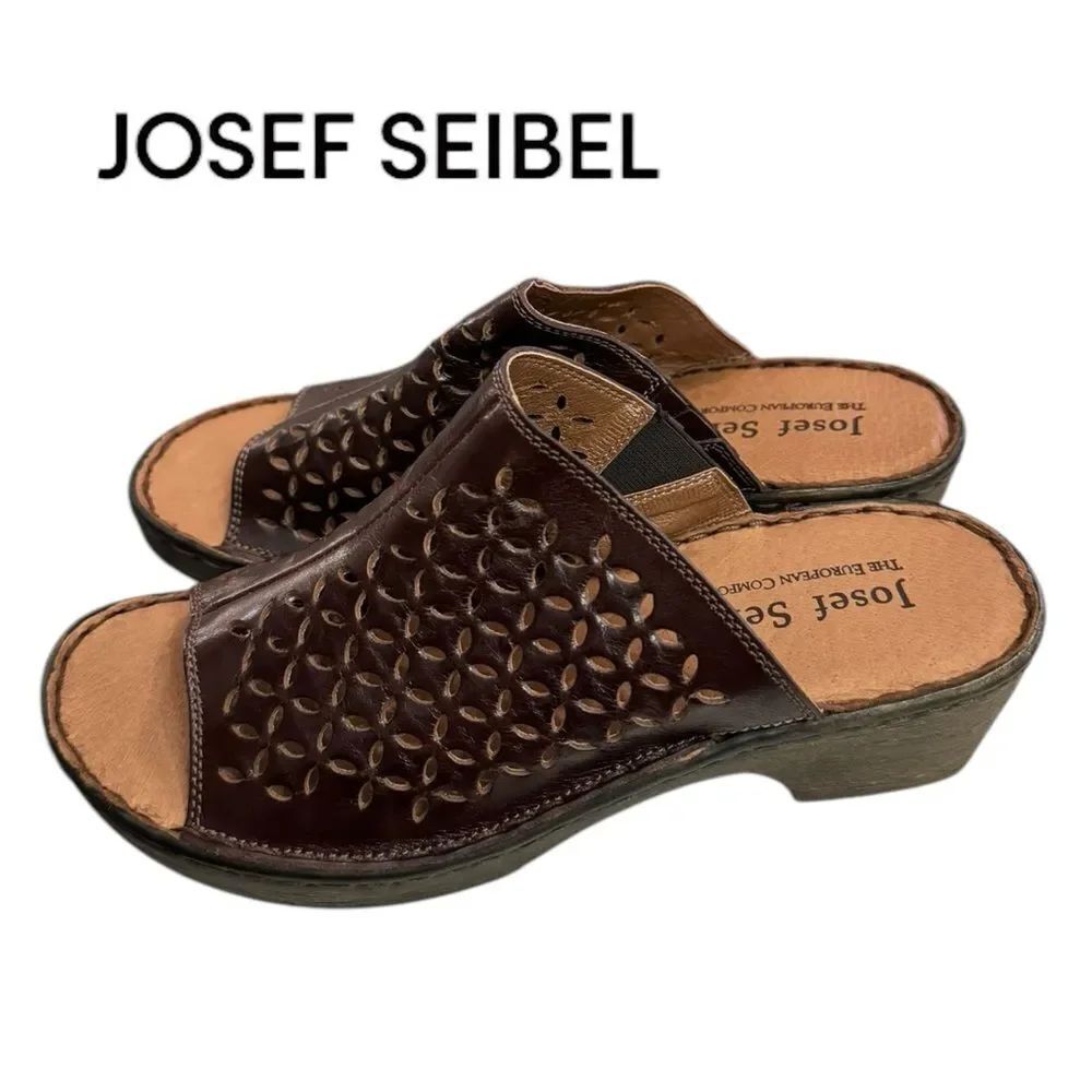 New Josef Seibel Rebecca 25 Women Brown Leather Slide Platform Sandals. 37 6 6.5